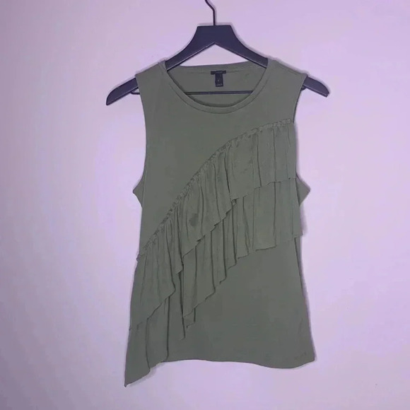J.Crew Drapey Ruffle Tank Top Green Sleeveless Shirt Size Small - Picture 2 of 7